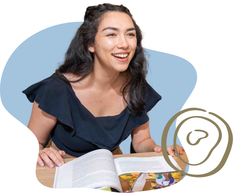 lady smiling reading book